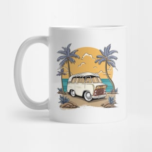 Vintage Car in Beach Summer Time Mug